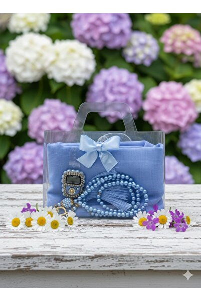 lifestyling Transparent Box Scarf Prayer Beads Stone Zikirmatik Set Gift Mevlüt Hajj Umrah Gift