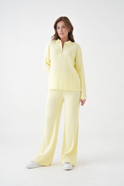 Noi Belis Basic Wick Knit Detailed Half Zipper Knitwear Bottom-Top Set Aw25Au0045