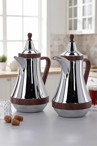 Generic ✨ Luxury 2-piece set – Steel with decorative touches | For tea and coffee (1 liter each) ✨