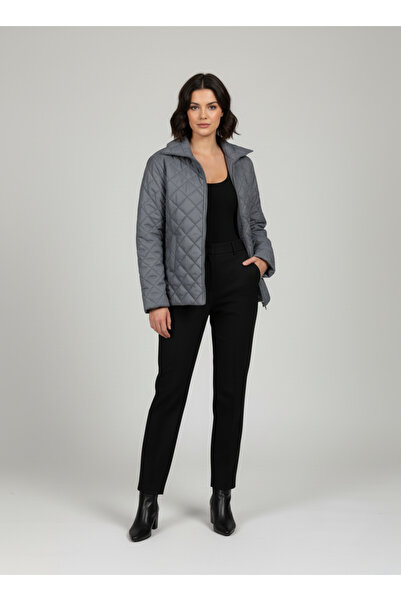 The Mrk Collection Women's Quilted Anthracite Winter Long Bomber Coat