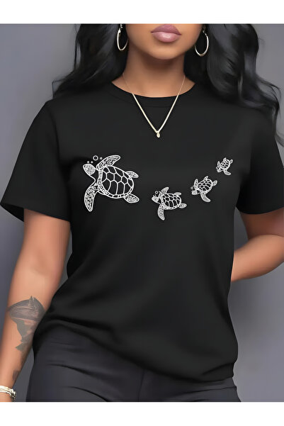 Printiva Tricou negru Zenrova unisex oversize din bumbac imprimat cu broasca ...