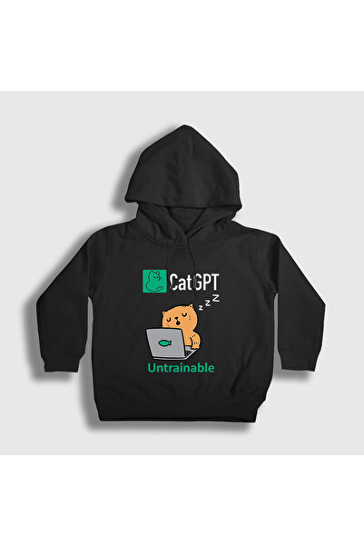 Presmono Unisex Παιδικό Φούτερ Μαύρο Γάτα Gpt Funny Artificial Intelligence Cat Kedisi με κουκούλα 581128tt