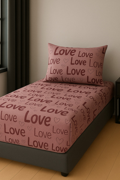 uykulife home collection Uykuli̇fe Striped Love Pattern Elastic Fitted Sheet Set