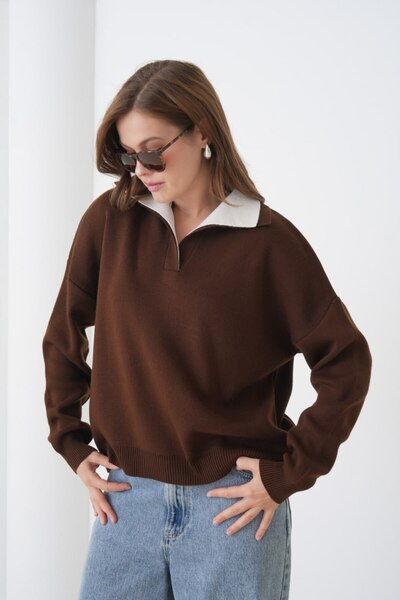Noi Belis Oversized Contrast Collar Basic Knitwear Sweater Aw25Kz0108