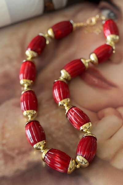 Trendy Butik Red Stone Bohemian Necklace