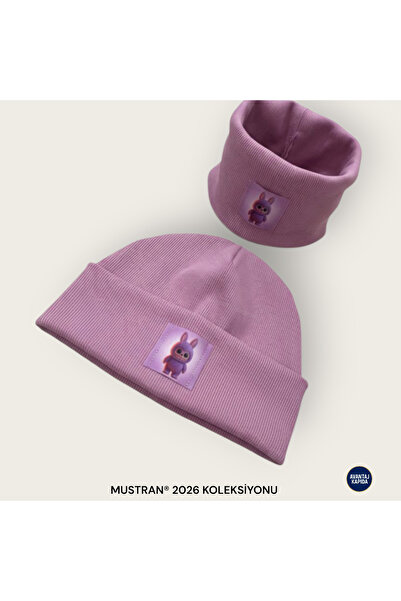 Mustran Labubu 4-12 Years Old Children's 2-Piece Beret Neck Collar Set 95% Cotton Handmade |   Double Layer 4 Layer Ear Gift