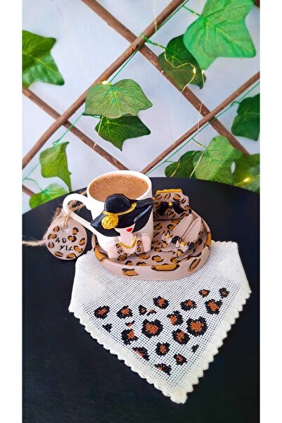 RivelCandle 🐆   طقم قهوة مصنوع يدويًا بنمط الفهد مع مناديل إيتامين (لشخص واحد)