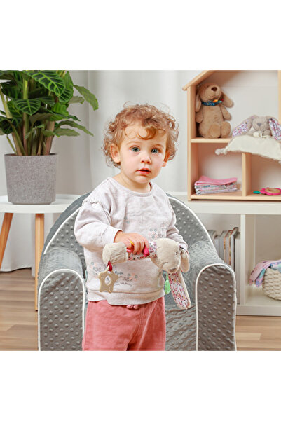 Bebelul Jucărie interactivă în formă de iepuraș – Zornăitoare, etichete colorate și inel de mestecat | 3 luni+