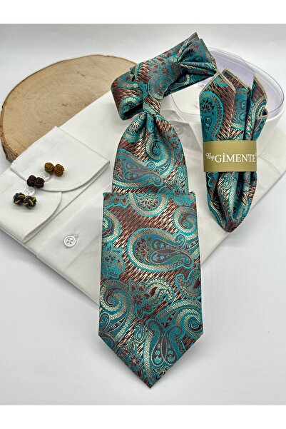 Gutiero Classic Tie with Turquoise Shawl Patterned Handkerchief
