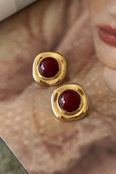 Trendy Butik Square model burgundy color earrings