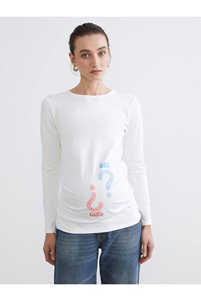 LC Waikiki Tricou pentru femei LCW ComfortWhite guler rotund cu imprimeu