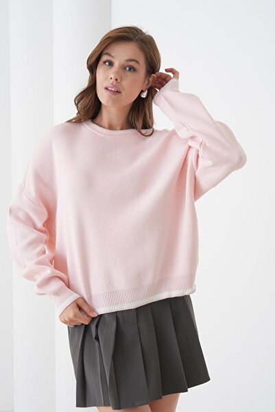 Noi Belis Oversized Color Block Soft Textured Knitwear Sweater Aw25Kz0107