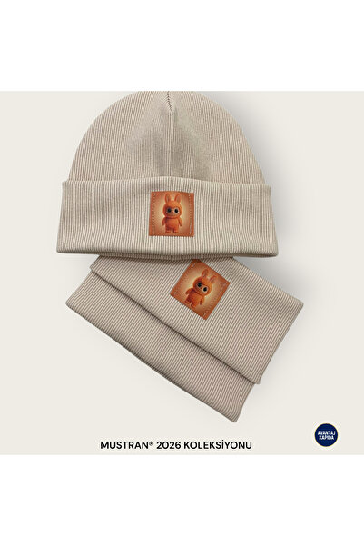 Mustran Labubu 4-12 Years Old Children's 2-Piece Beret Neck Collar Set 95% Cotton Handmade |   Double Layer 4 Layer Ear Gift