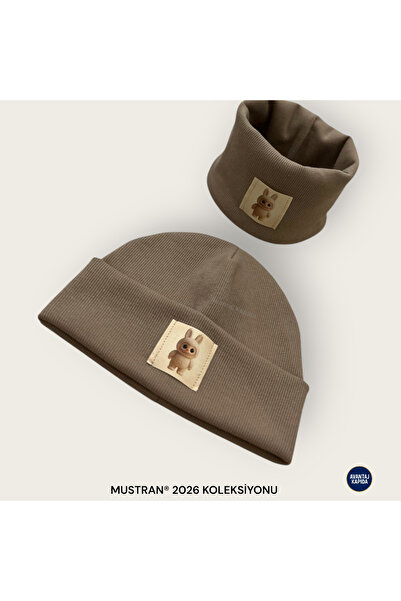 Mustran Labubu 4-12 Years Old Children's 2-Piece Beret Neck Collar Set 95% Cotton Handmade |   Double Layer 4 Layer Ear Gift