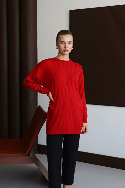 ilmek 25001 Women's Match Pattern Jacquard Sweater Red