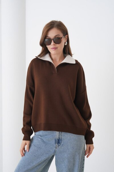 Noi Belis Oversized Contrast Collar Basic Knitwear Sweater Aw25Kz0108