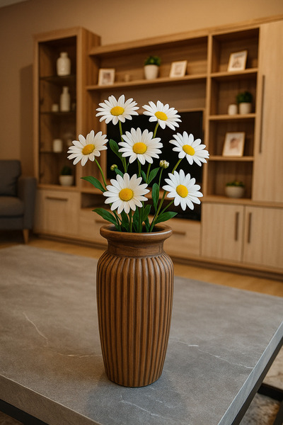 PAPİSAHOME Modern Seramik Ahşap Renk Çizgili Seramik Dekoratif Vazo | Kuru Çi...