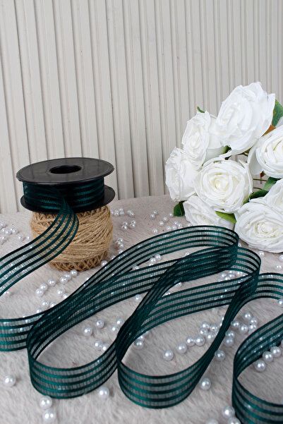 Mortex Emerald Green Hilton Striped Chiffon Ribbon 2.5 cm 20 Meters - Boda, Wedding, Engagement, Dowry, Gift, Decoration, Party