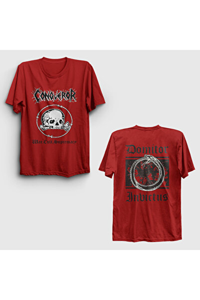 Presmono Unisex Red Domitor Invictus Conqueror Back Printed T-Shirt 581508Tt