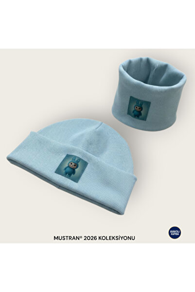 Mustran Labubu 4-12 Years Old Children's 2-Piece Beret Neck Collar Set 95% Cotton Handmade |   Double Layer 4 Layer Ear Gift