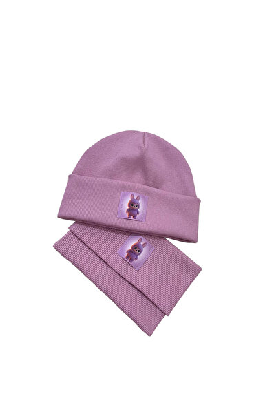 Mustran Labubu 4-12 Years Old Children's 2-Piece Beret Neck Collar Set 95% Cotton Handmade |   Double Layer 4 Layer Ear Gift