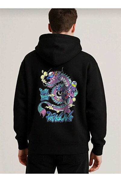 Hunors Sportswear & Company سويت شيرت دراجون مطبوع موديل يونيسكس قطن بغطاء رأس