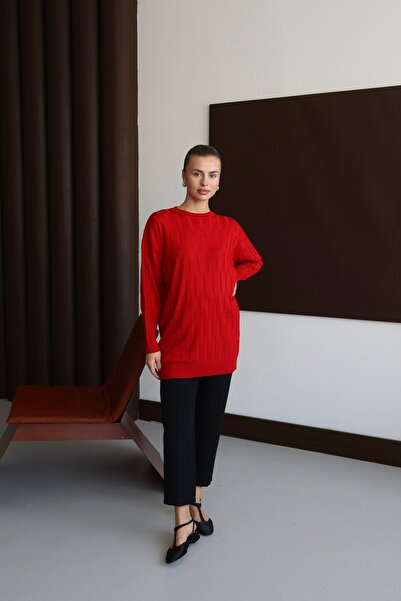 ilmek 25001 Women's Match Pattern Jacquard Sweater Red