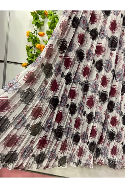 edu collection Patterned Chiffon Bell Skirt with Lining