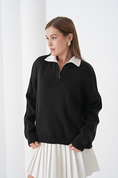 Noi Belis Pulover tricotat basic cu guler contrastant supradimensionat AW25KZ...