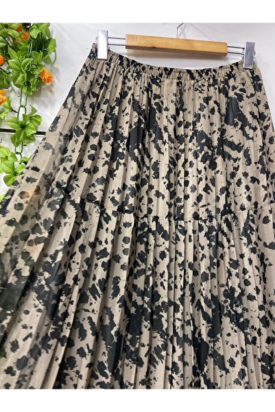 edu collection Patterned Chiffon Bell Skirt with Lining