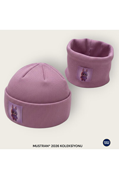 Mustran Labubu 4-12 Years Old Children's 2-Piece Beret Neck Collar Set 95% Cotton Handmade |   Double Layer 4 Layer Ear Gift