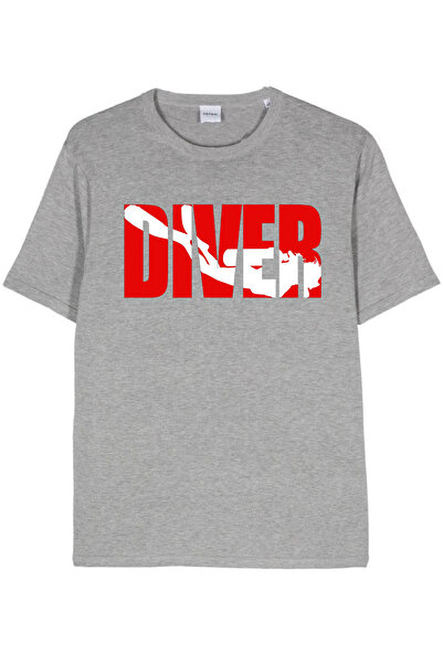 aytok tekstil Printed Men Women Unisex Crew Neck Diver Printed T-Shirt Black Tshirt Tee Diving Fishman