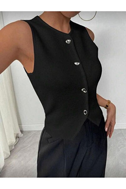 SLAW REZZ Women's Buttoned Knitwear Vest Stretch Fabric Vest