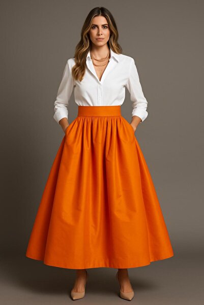 ALYEL NAKER High Waist & Midi Length Full Circle Stylish Taffeta Skirt