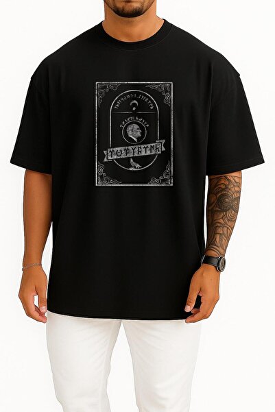 Bahriyeli Collection Oversized Göktürk Atatürk Chest Print Unisex T-Shirt