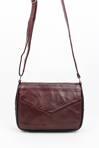 mossi Genuine Leather Claret Red Women's Shoulder and Crossbody Bag Multi-Compartment Mother Bag