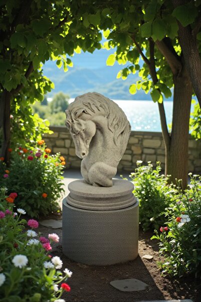 Dropcek eticaret 3D Mermer Desenli At Heykeli, Mermer Desenli Dekoratif At Bi...