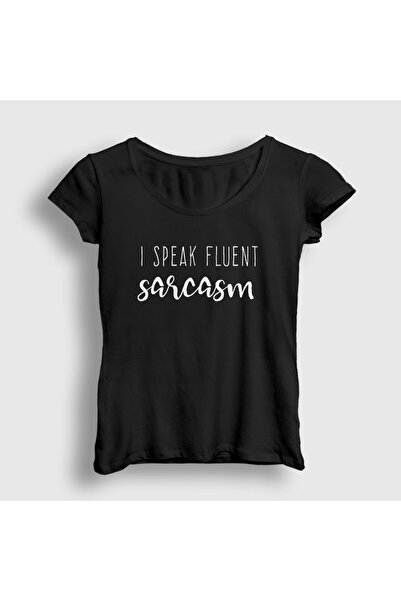 Presmono Women's Black I Speak Fluent Sarcasm Irony Humor T-Shirt 582258Tt