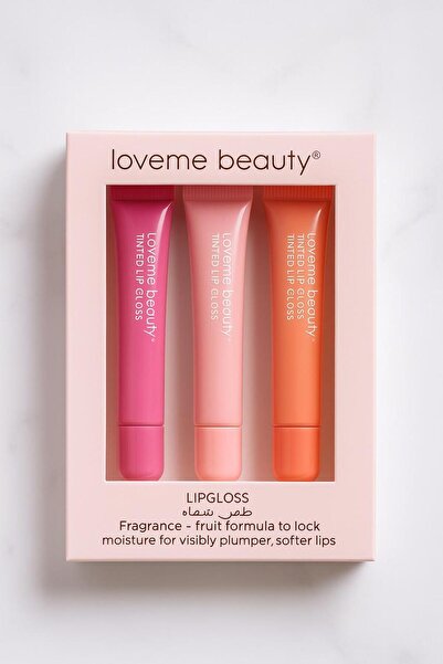 LOVEME BEAUTY طقم ملمع شفاه مجموعة-قلوسات – ألوان Fruity Glow (3 قطع) | ترطيب ولمعان مميز ونكهات طبيعية