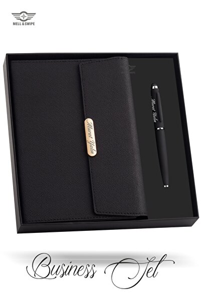 MELL & SWIPE Kişiye İsme Özel Kalem Premium Siyah Ajanda Rubber Kalem Termo Deri Defter Kutulu Set Hediyelik