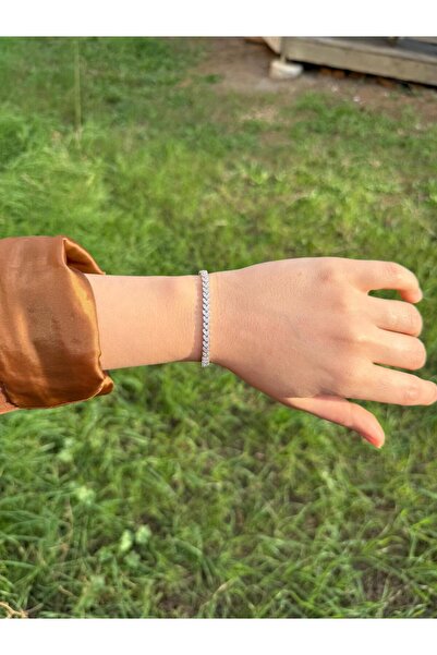 KARSU 925 Ayar Gümüş Full Taşlı Balık Sırtı Asansörlü Bileklik