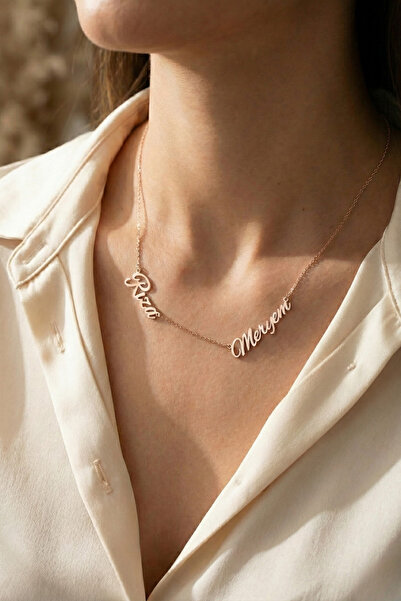 neshely jewelry 925 Ayar Orjinal Gümüş İki İsimli Kişiselleştirilebilir 14 Ay...