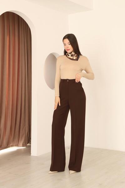 Hazel Women's Brown No-Pleat Palazzo Pants