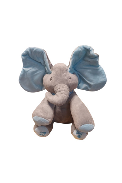 Vision XXI Plush elephant gray with pink, gray with blue, 30 cm, sings and flaps its ears to the rhythm of the song