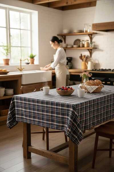 Limitless Modern Plaid Tablecloth Washable Cotton Casual, Dowry Table Cover