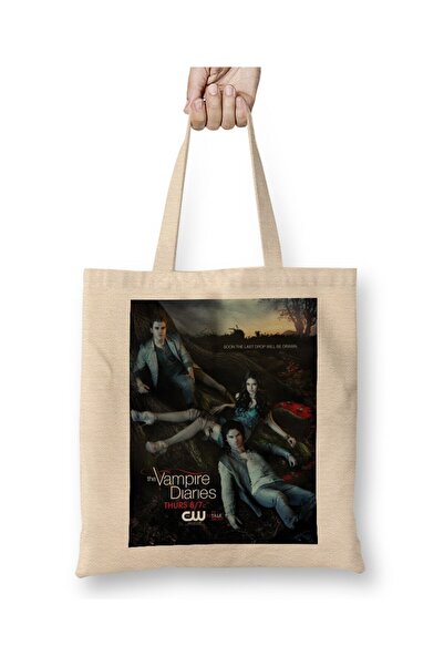 Toyaso The Vampire Diaries Poster White Cloth Bag Long Handle Shopping Bag Beach Bag