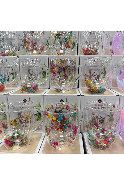 DURA ÇİFT CİDARLI CAM KUPA ÇİÇEKLİ