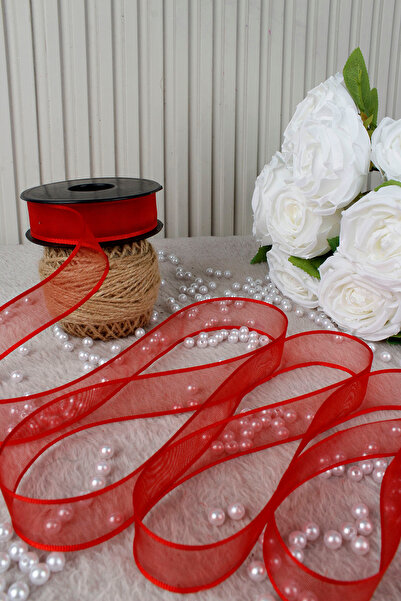 Mortex Red Chiffon Ribbon 2.5 cm 20 Meters - Wedding, Engagement, Dowry, Gift, Decoration, Birthday, Party
