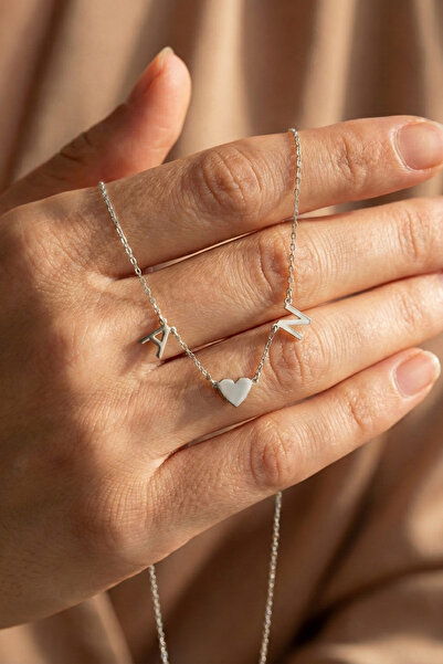 neshely jewelry 925 Ayar Orjinal Gümüş Kişiye Özel 2 Harfli Kalpli Gümüş Kolye