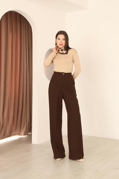 Hazel Women's Brown No-Pleat Palazzo Pants